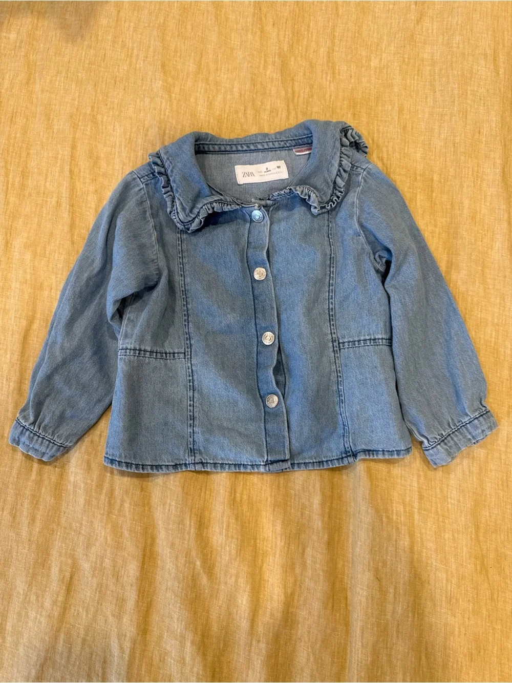 Zara Girls Light Blue Ruffle Collar Denim Jacket
